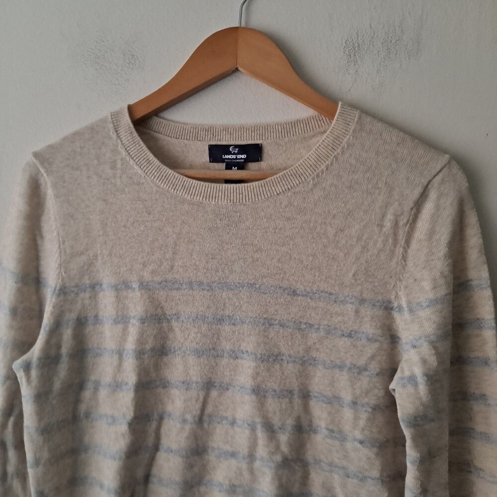 NWT Lands' End Sandshell Stripe Cashmere Sweater Tan & Gray Women's Size L 14-16 - Picture 5 of 11